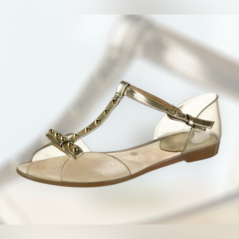 Stuart Weitzman Rubber Bow Accents T-strap Sandals